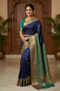 Semi silk blue and gold saree
