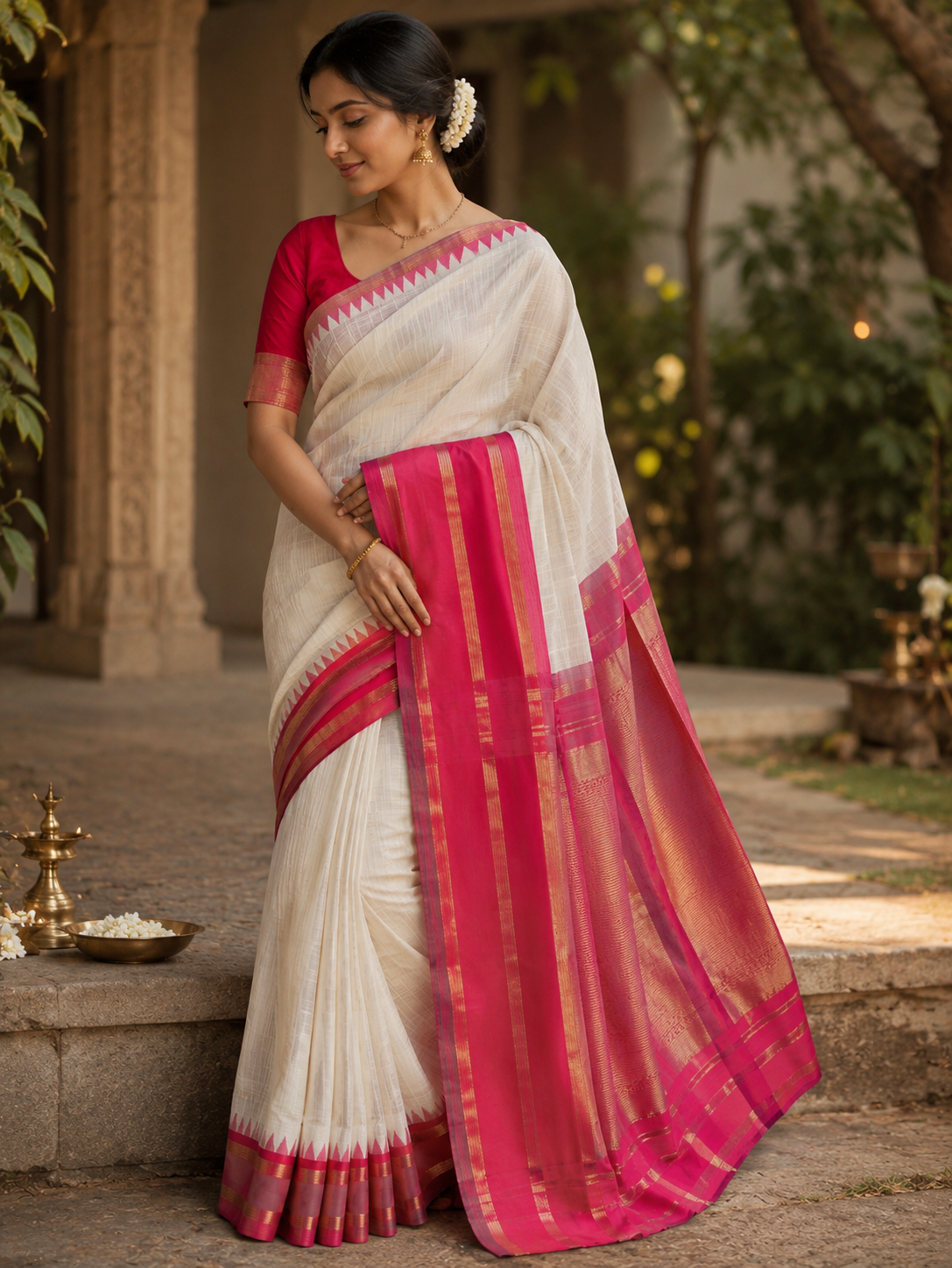 Semi silk white and pink