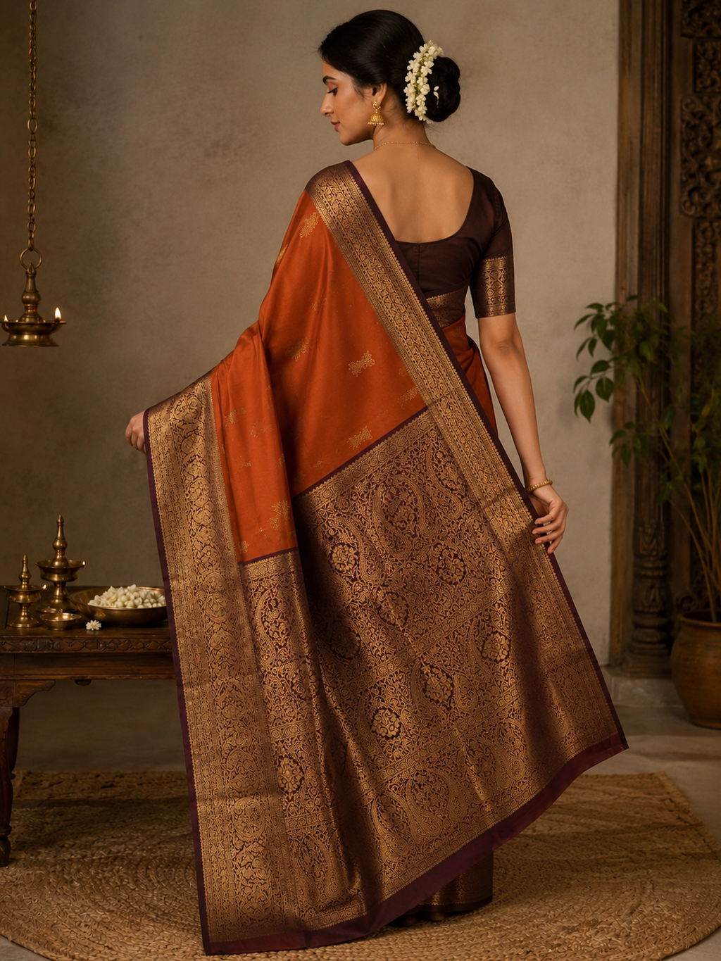 Semi silk brown and orange
