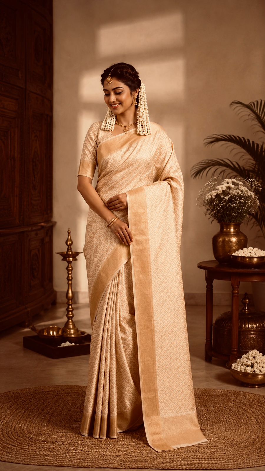 Banarasi beige and gold saree