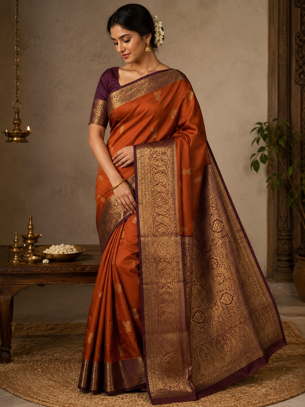 Semi silk brown and orange