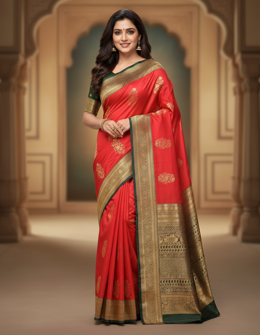 Semi silk red saree