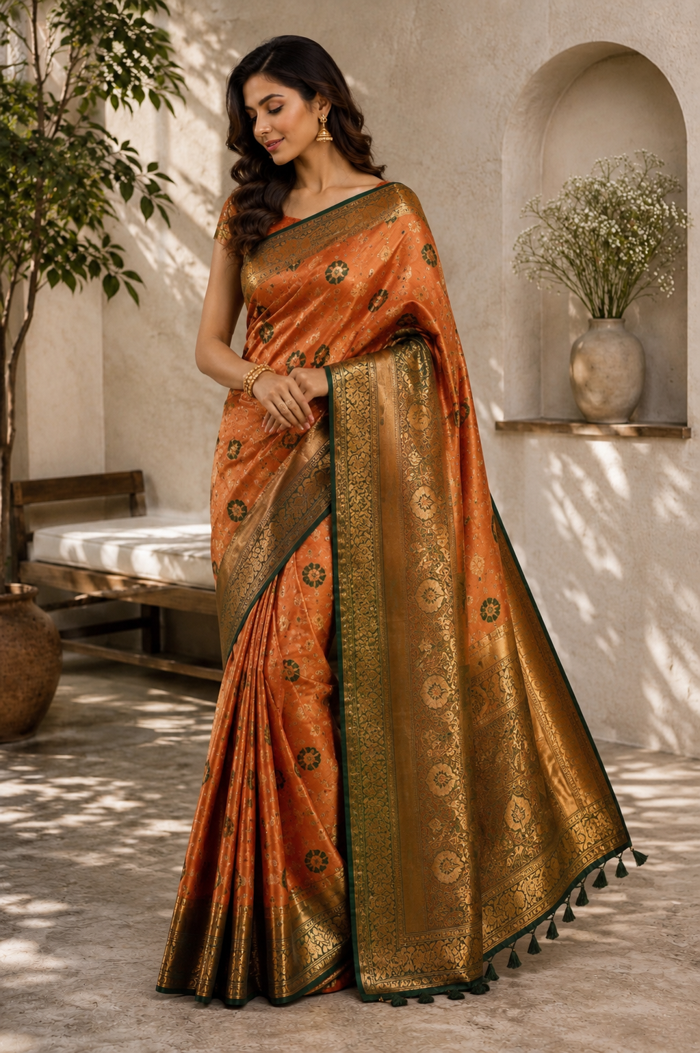 Designer orange saree