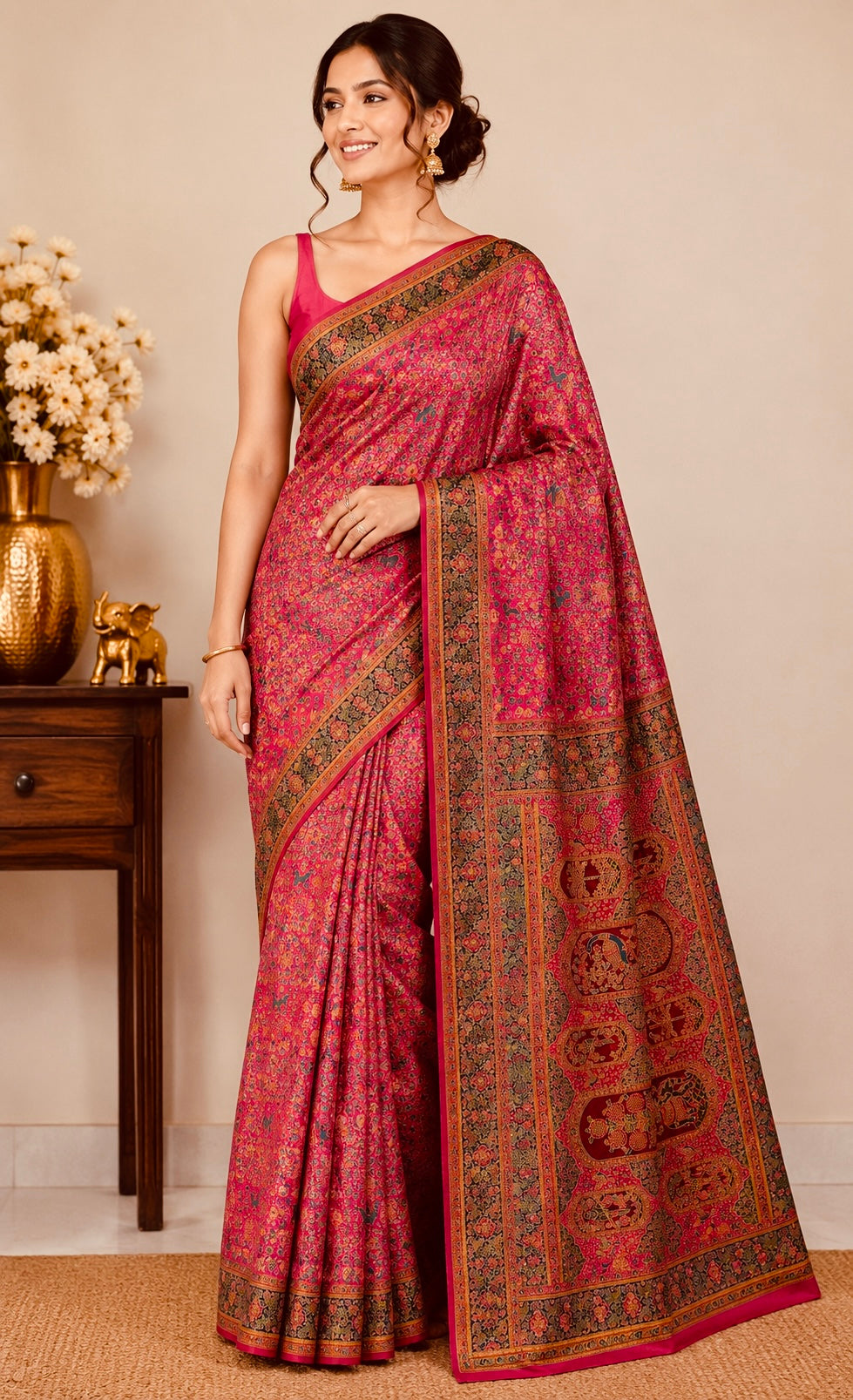 Pashmina pink saree