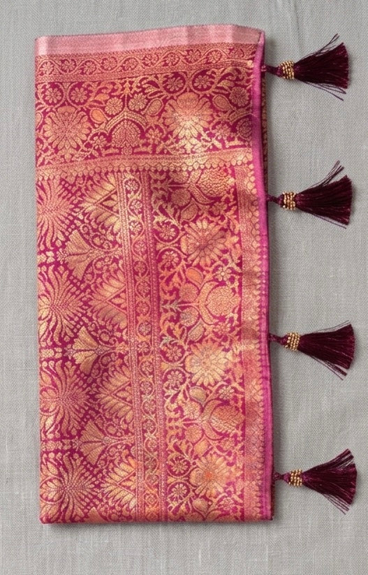 Fancy ready to wear white and pink saree