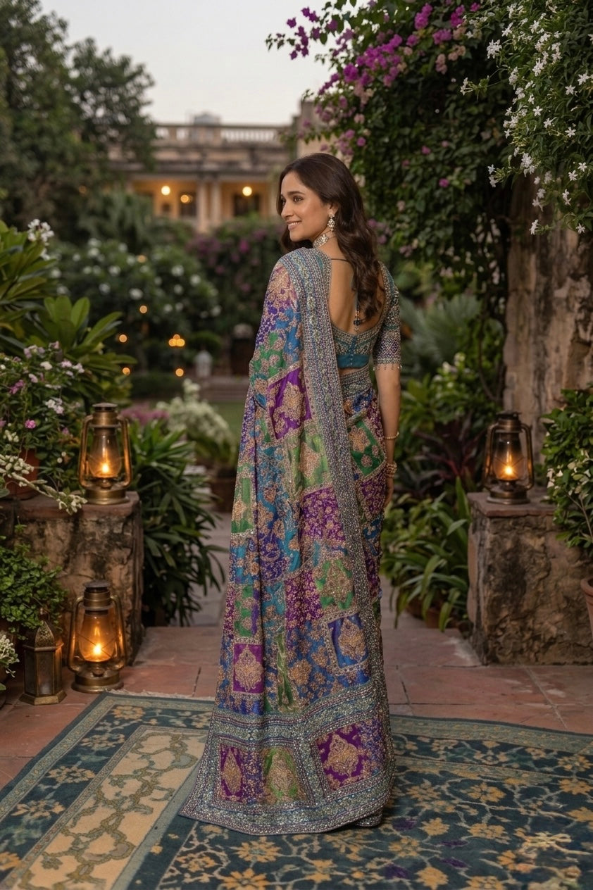 Ajrakh blue saree