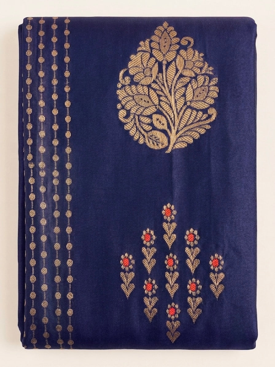 Semi silk blue and orange saree
