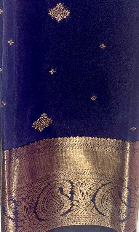 Semi silk blue and gold saree