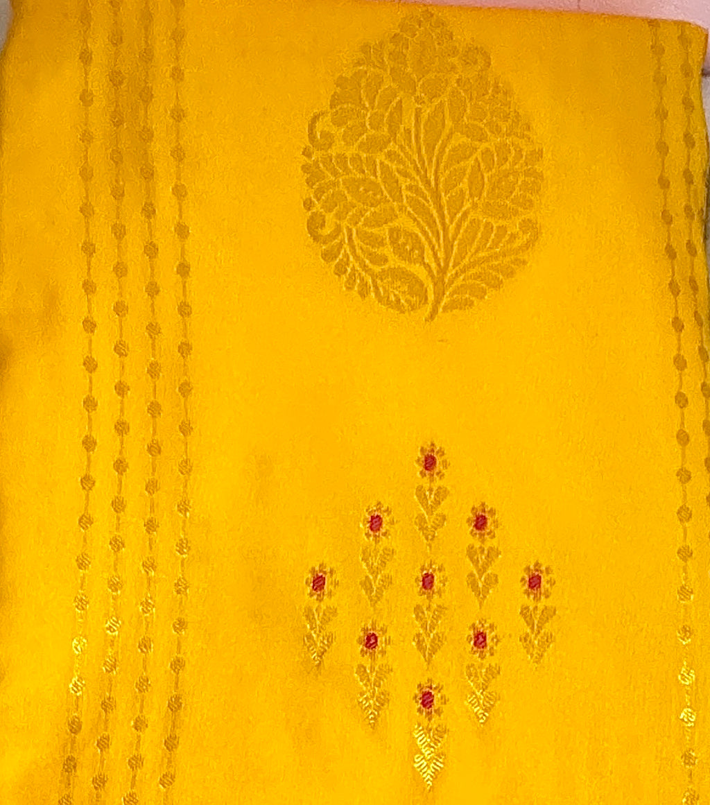 Semi silk yellow and pink saree