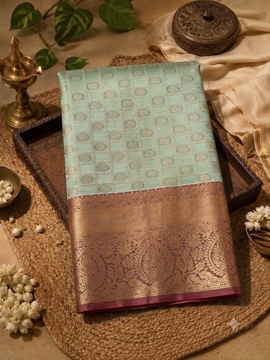 Semi silk green and pink saree