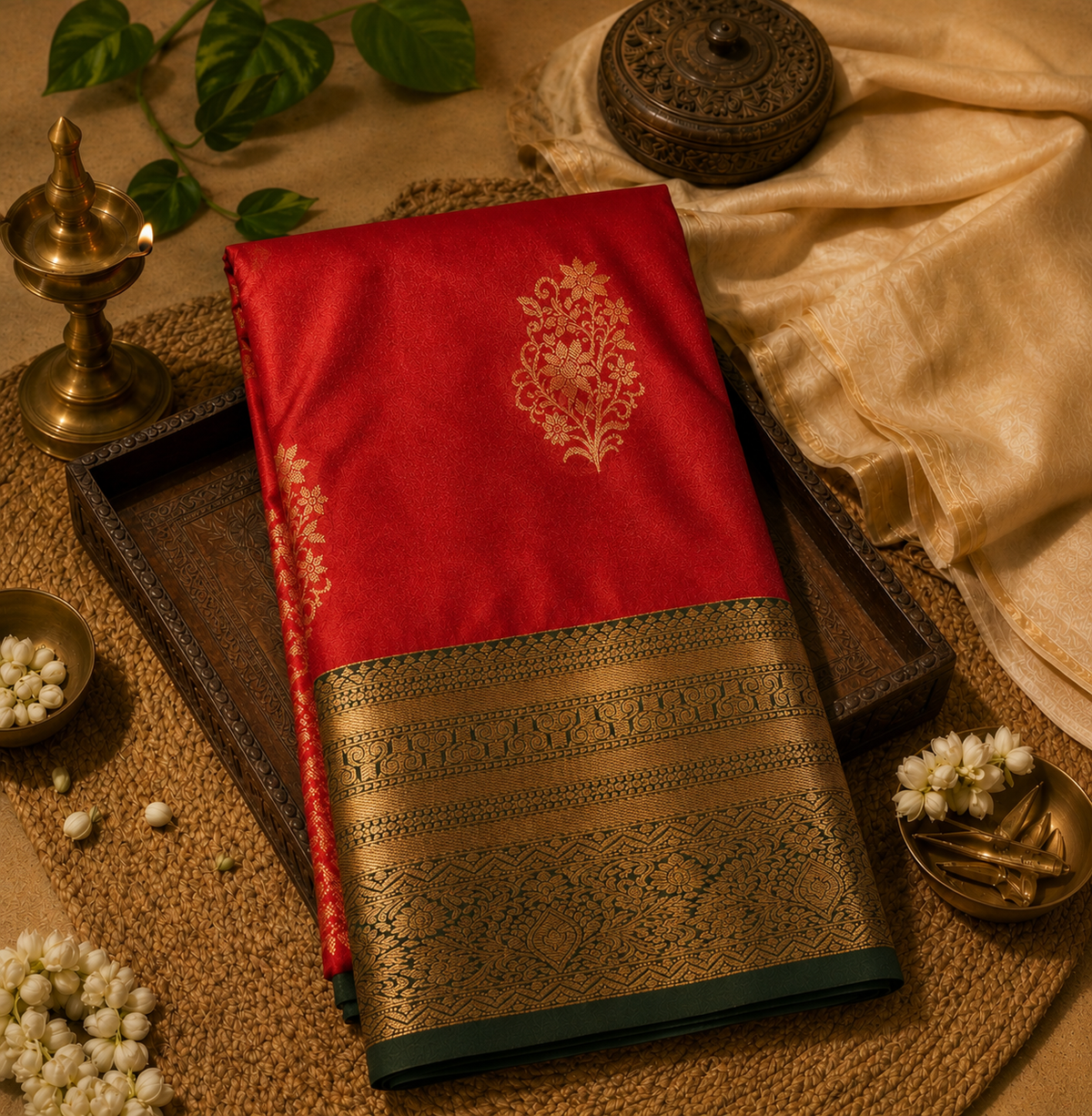 Semi silk red saree
