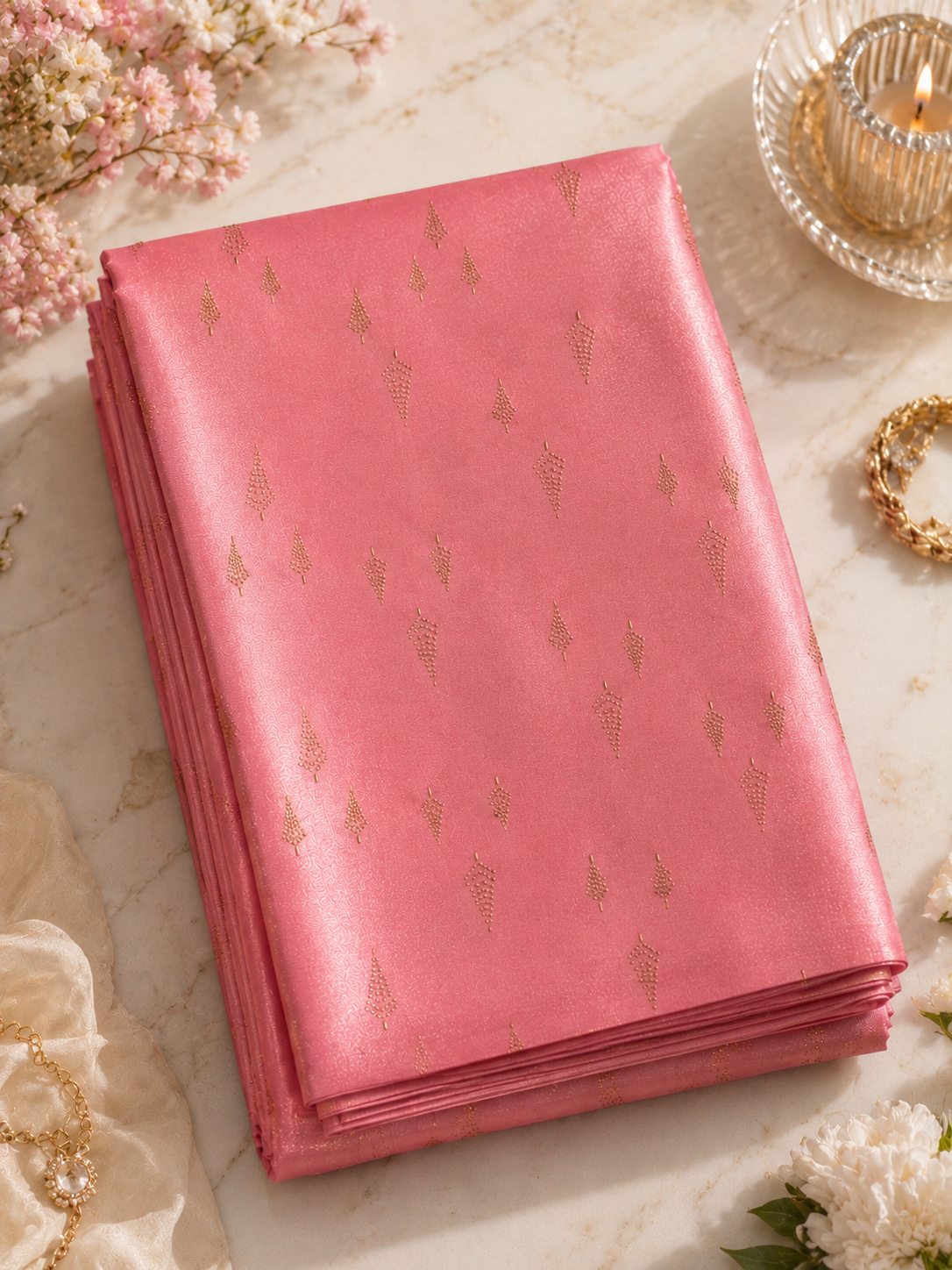 Satin pink saree