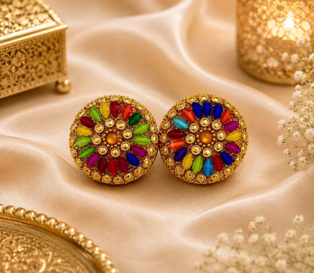 Gold toned multicolour mini Kumkum Box (Set of 2)