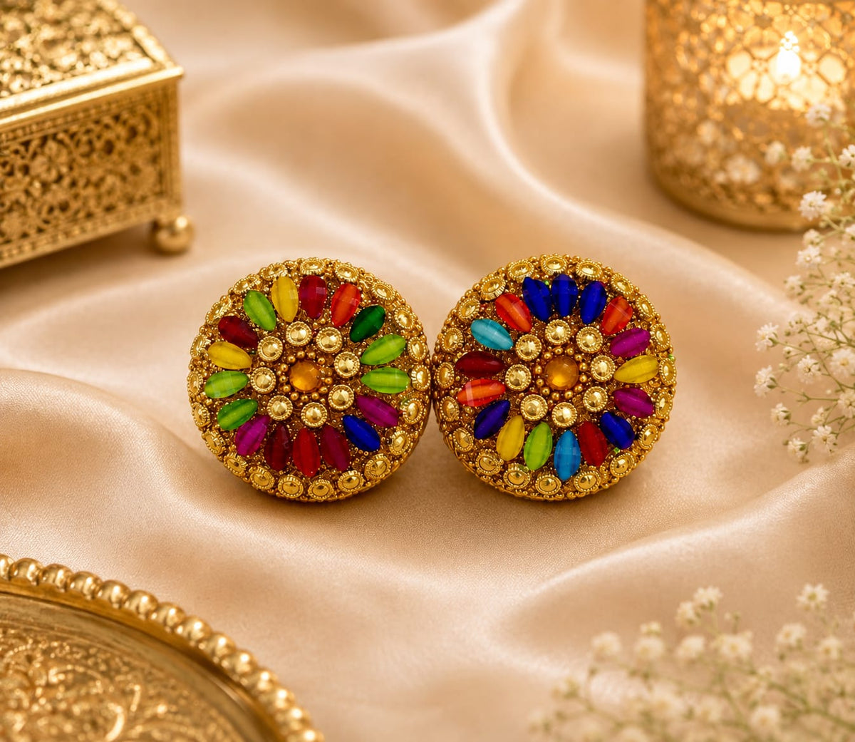 Gold toned multicolour mini Kumkum Box (Set of 2)