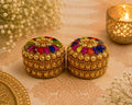 Gold toned multicolour mini Kumkum Box (Set of 2)