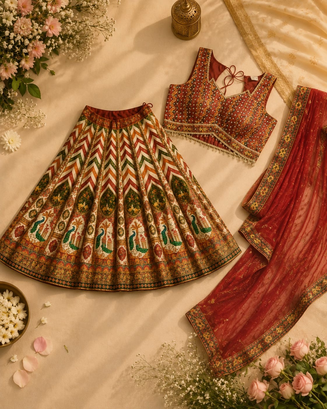 Designer embroidered lehenga white and red