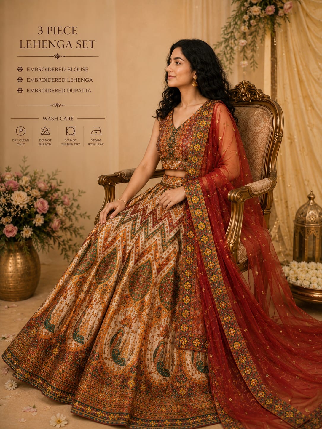 Designer embroidered lehenga white and red