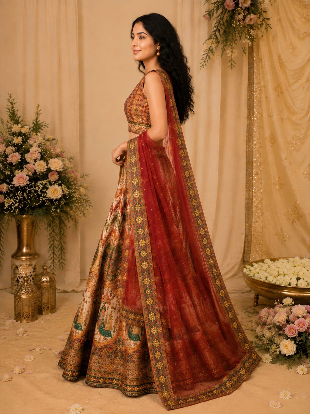 Designer embroidered lehenga white and red