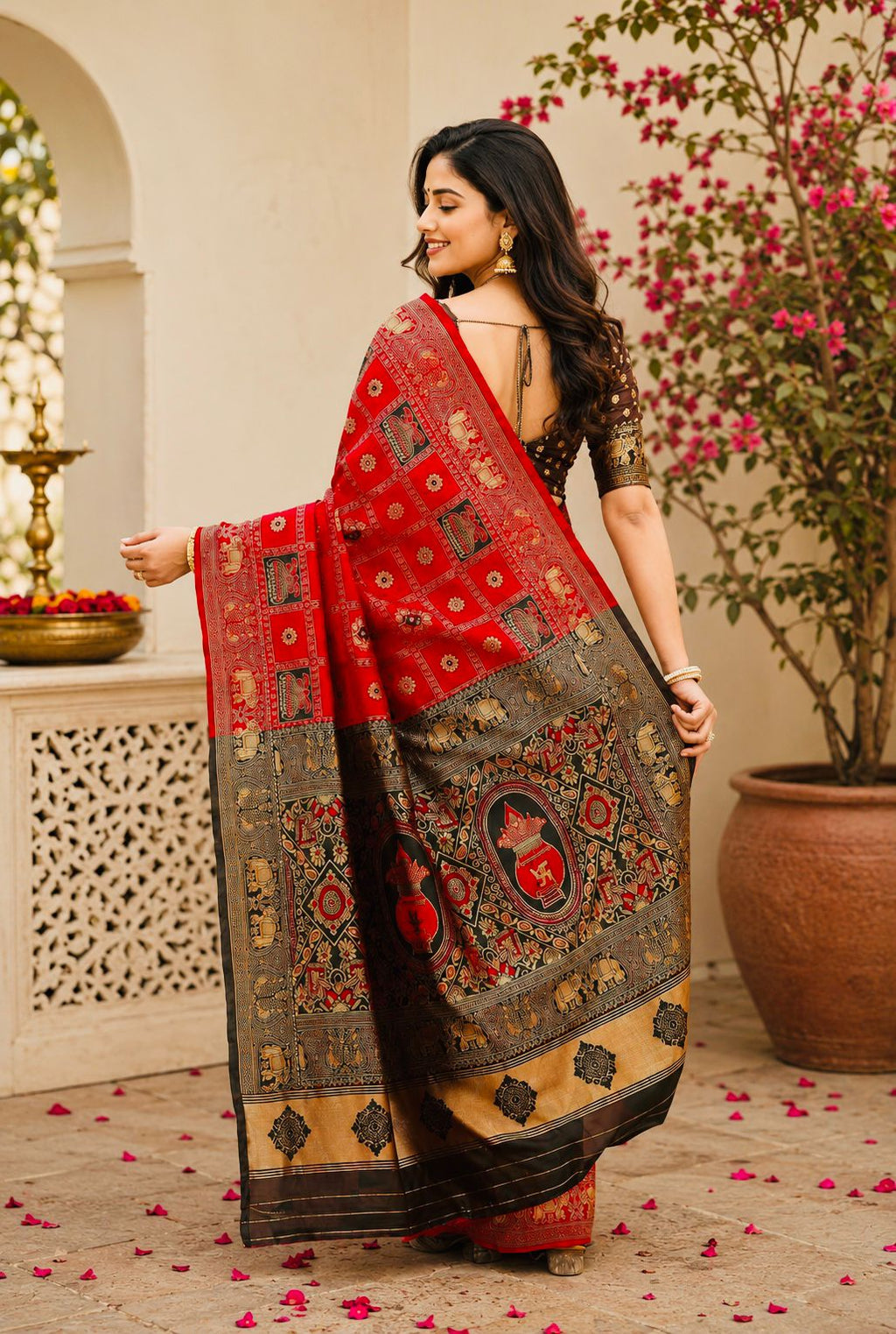 Patola red and green saree