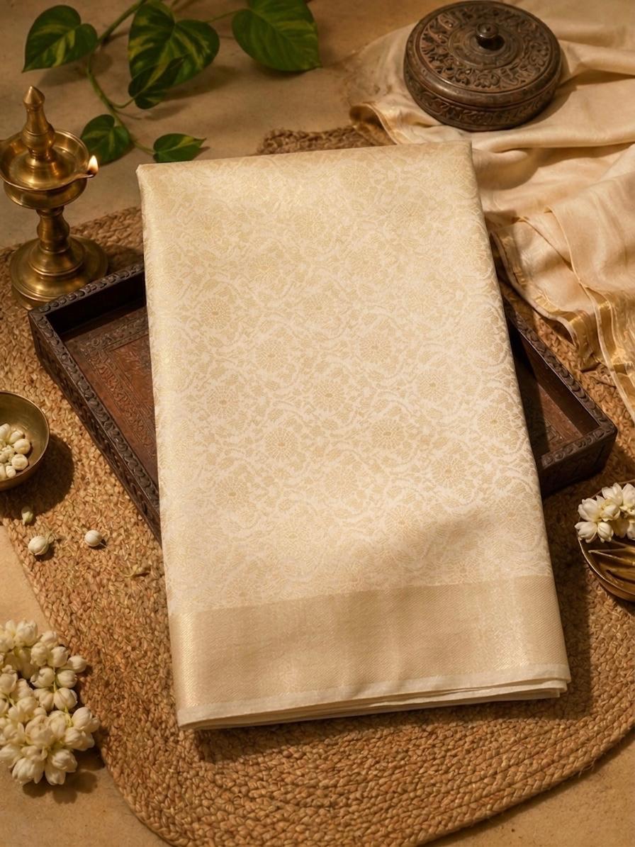 Banarasi beige and gold saree